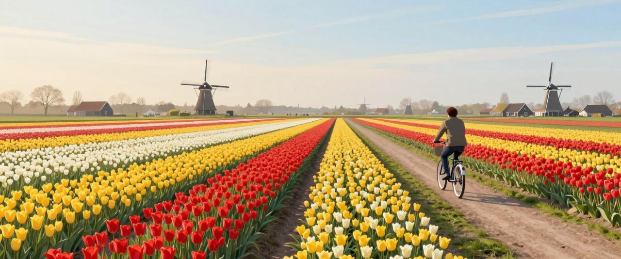 Illustrative header image for Cycling the Bollenstreek Tulip Fields: Routes, Timing and Etiquette