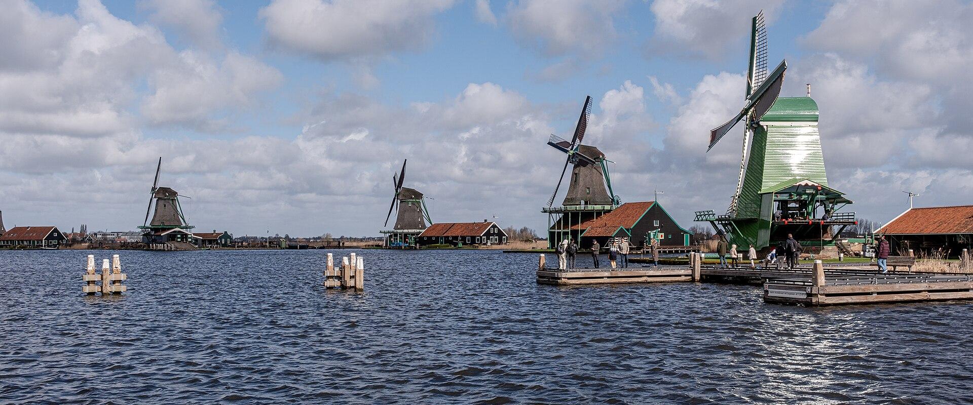 Historic windmills along the Zaan at Zaanse Schans
