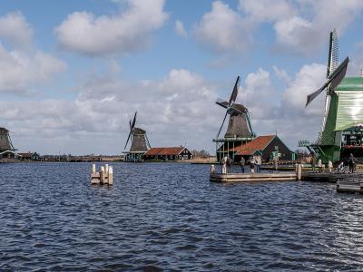 Historic windmills along the Zaan at Zaanse Schans