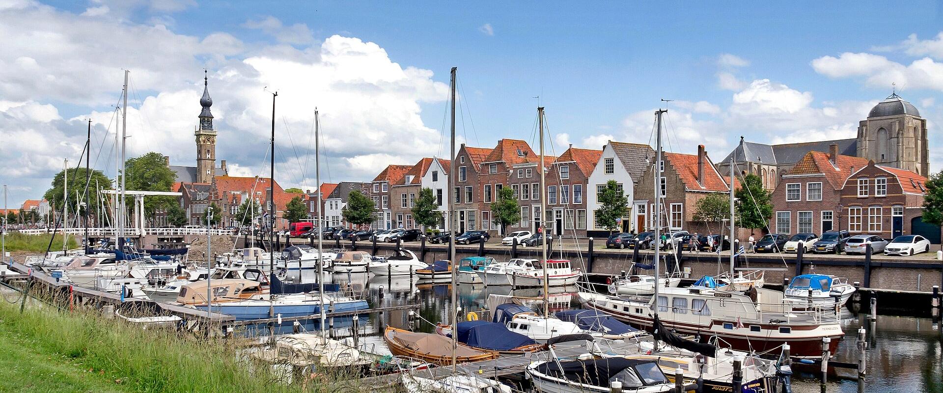 The harbour and town-hall tower of Veere, Zeeland