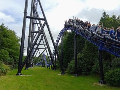 Riders on the Goliath roller coaster at Walibi Holland, Biddinghuizen