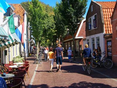 Cafés and brick houses along the Dorpsstraat in Oost-Vlieland