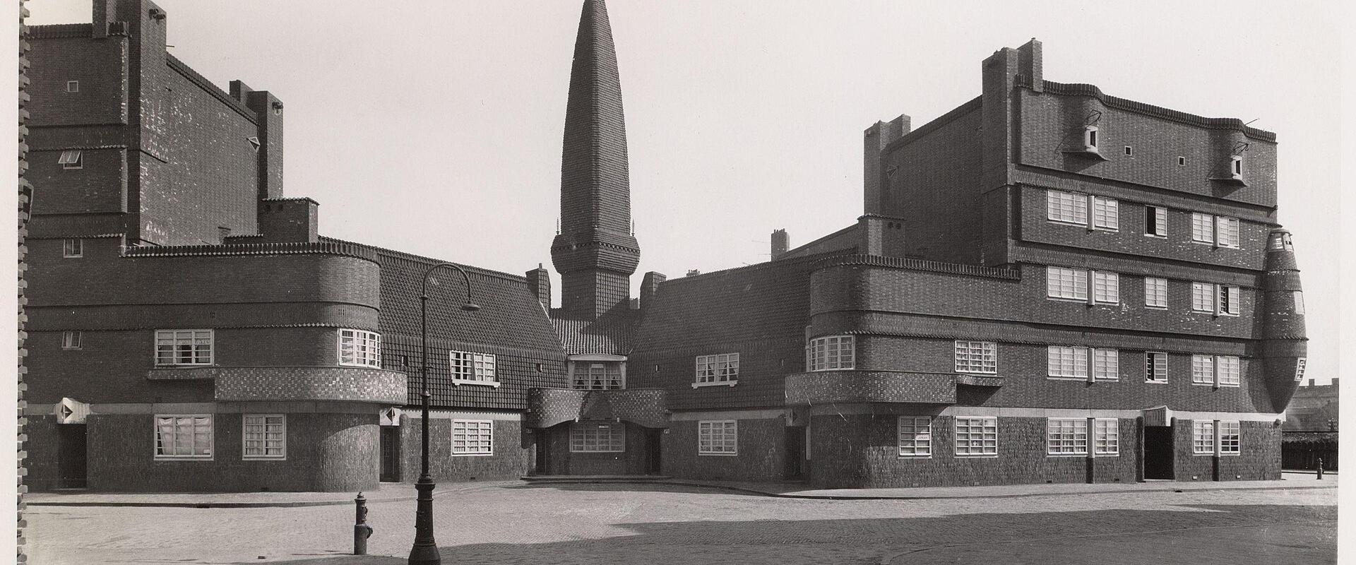 The Het Schip housing complex by Michel de Klerk with its slender tower, Amsterdam