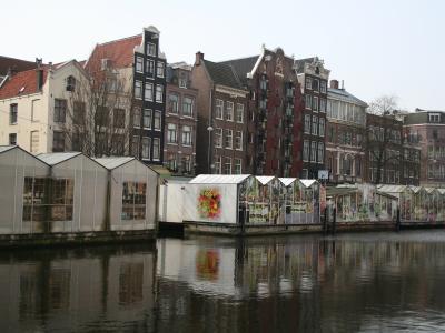 The floating flower stalls of the Bloemenmarkt on the Singel, Amsterdam