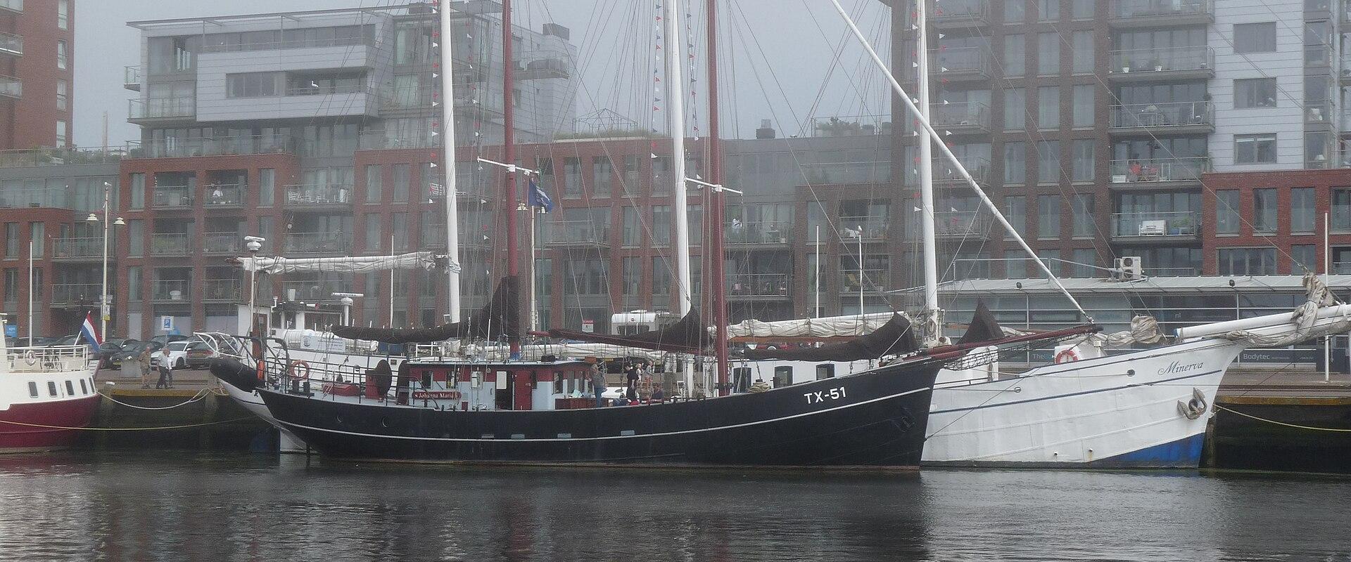 Tall ships moored in Scheveningen harbour