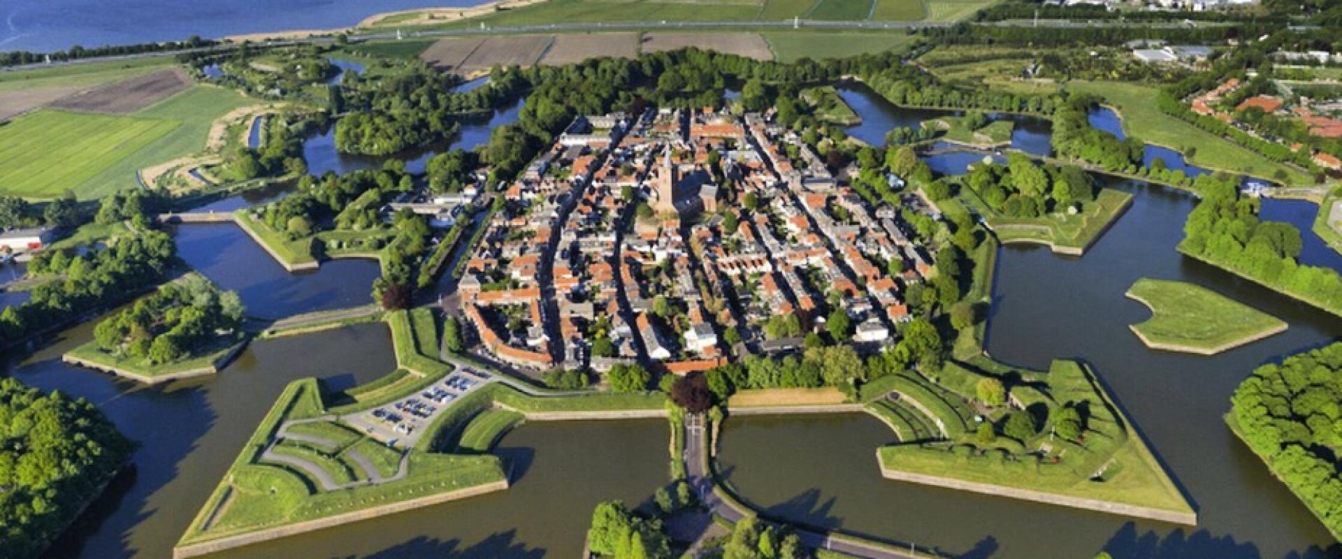 The star-shaped fortress town of Naarden, home of the Vestingmuseum, from the air