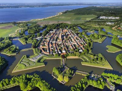 The star-shaped fortress town of Naarden, home of the Vestingmuseum, from the air