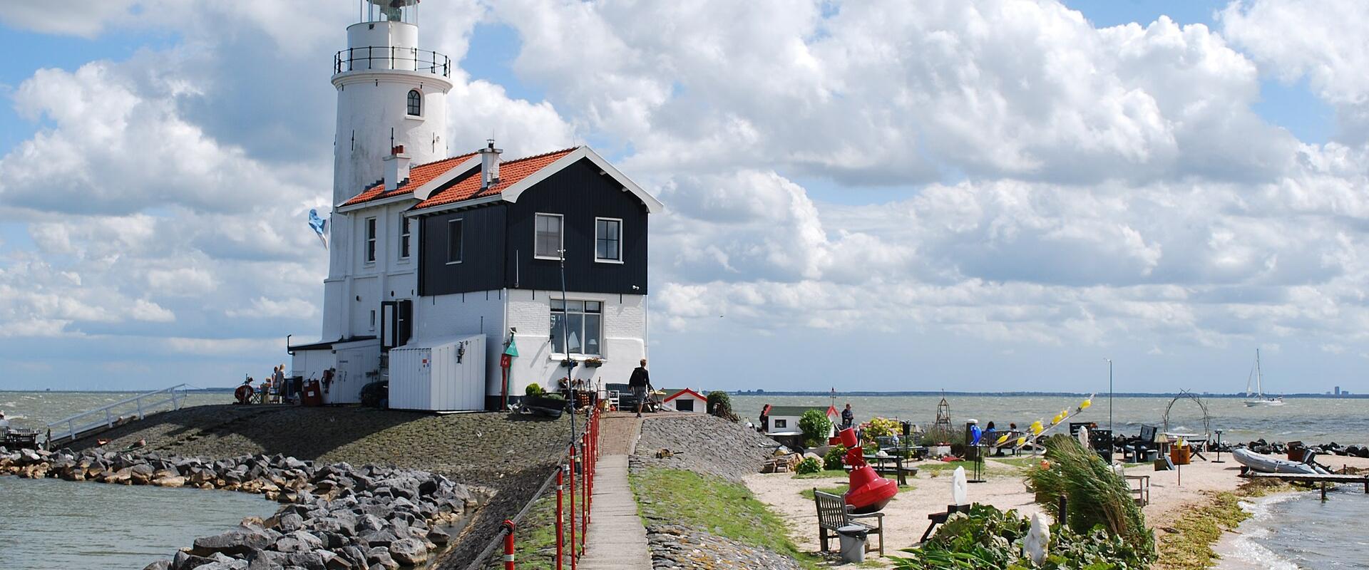 The Paard van Marken lighthouse on the IJsselmeer shore at Marken