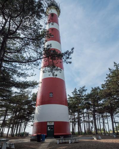 The red-and-white Ameland lighthouse at Hollum