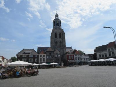 The Peperbus tower of the Sint-Gertrudisbasiliek over the Grote Markt of Bergen op Zoom