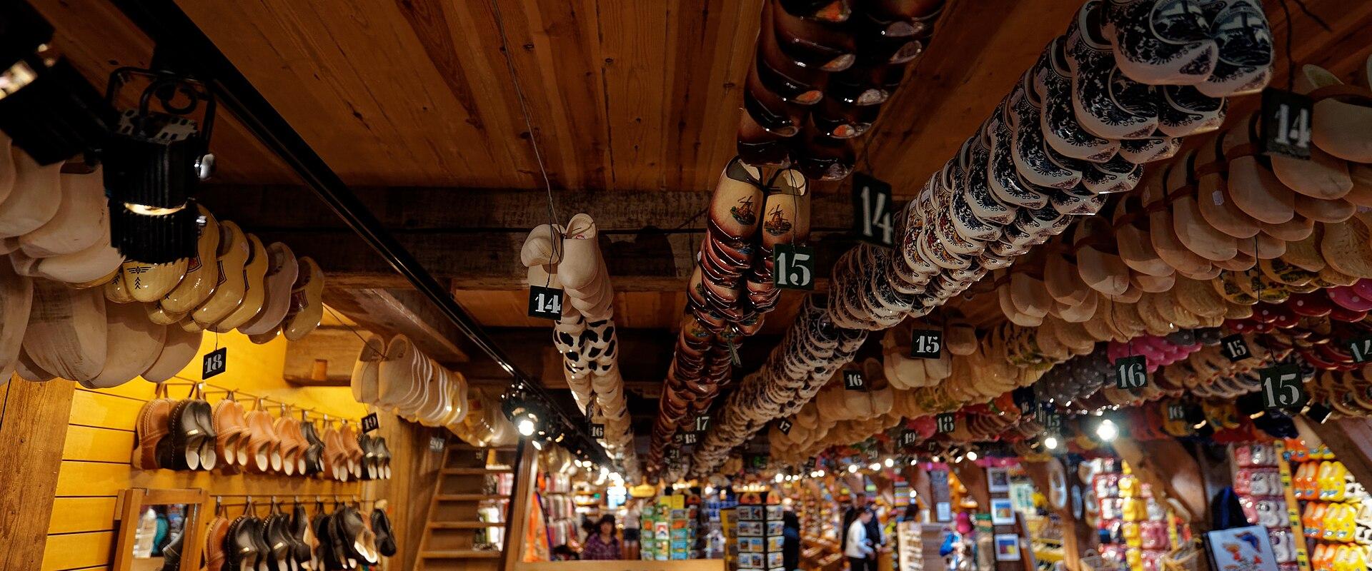 Racks of wooden clogs in the clog workshop at Zaanse Schans