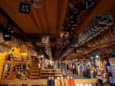 Racks of wooden clogs in the clog workshop at Zaanse Schans
