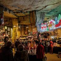 Christmas stalls and lights inside the Gemeentegrot cave in Valkenburg