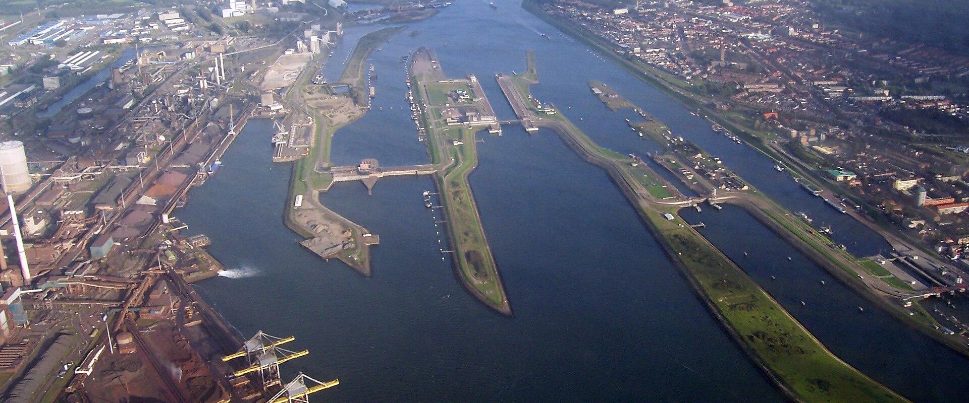 Aerial view of the IJmuiden sea locks