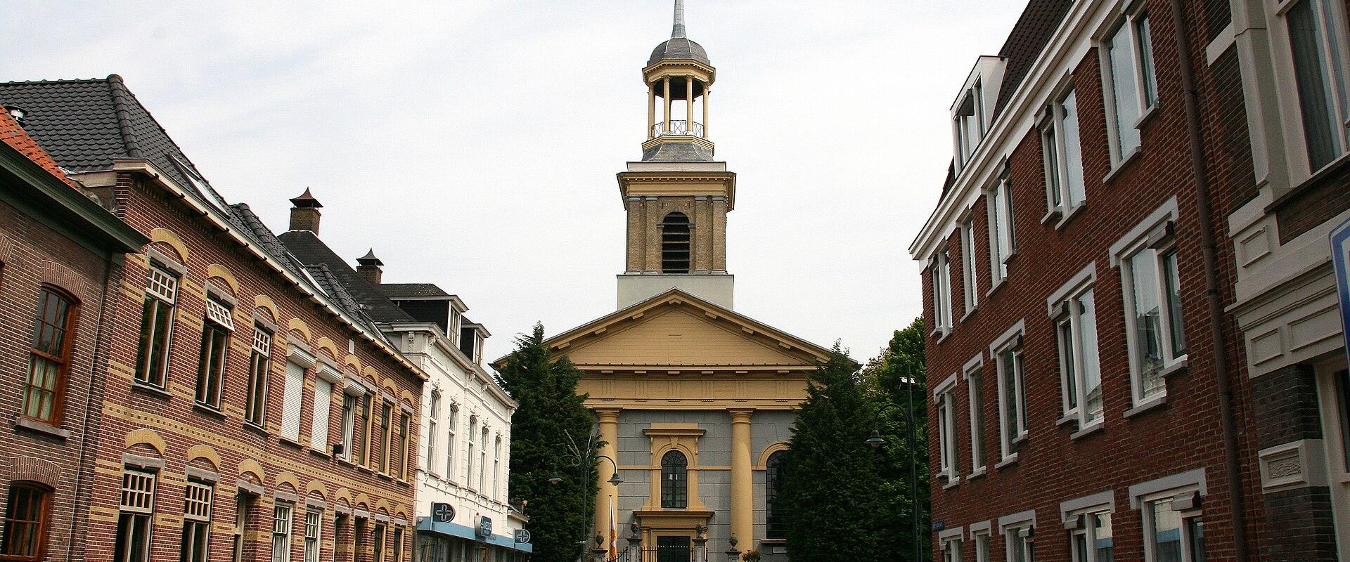 The neoclassical Witte Kerk at the end of Kerkplein in Steenbergen
