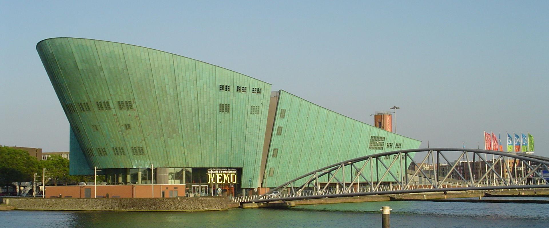 The green ship-shaped NEMO Science Museum on the Oosterdok, Amsterdam