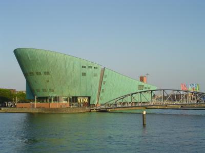 The green ship-shaped NEMO Science Museum on the Oosterdok, Amsterdam