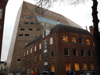 The angular Forum Groningen rising above the old town